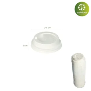 Tapas alta para vasos de cartón Ø6cm, ecológica y perfecta para mantener las bebidas frescas.