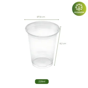 Vasos Transparentes 228ml: gran capacidad con un acabado transparente impecable.