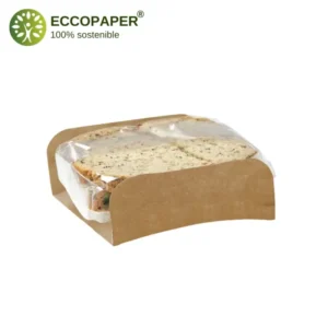 Envase eco-friendly para bocadillos 16.5x11.5x4.5cm, diseñado para comercio gastronómico.