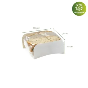 Envase sostenible para bocadillos 16.5x11.5x4.5cm, perfecto para comida rápida.