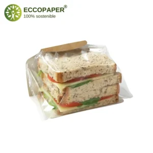 Envase para bocadillos 13x7.5x7cm, ideal para ferias gastronómicas.