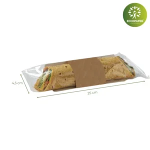 Envase para bocadillos 25x4.5x4.5cm, ideal para comercio gastronómico.