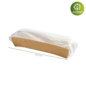 Envase eco-friendly para bocadillos 45x7.2cm, ideal para ferias gastronómicas.