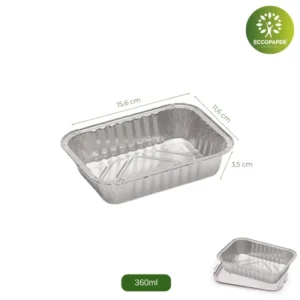 Bandejas de Aluminio 15.6x11.6x3.5cm, resistentes y compactas, perfectas para alimentos individuales.