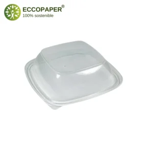 Tapas para envases reciclados 13.8x13.8cm, perfecta para el transporte seguro de alimentos en envases reciclados.