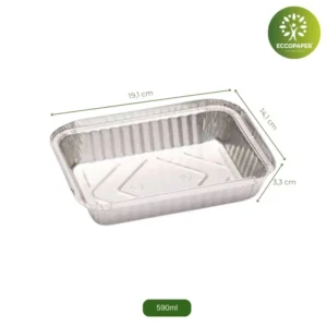 Bandejas de Aluminio 590ml, compactas y prácticas para porciones individuales en catering.