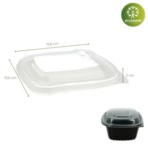 Tapas para envases Take Away 15,6x15,6cm, ideal para cerrar envases de comida para llevar.