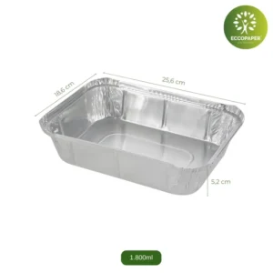 Bandejas de Aluminio 25.6x18.6x5.2cm, espaciosas y prácticas para transportar alimentos voluminosos.