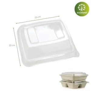 Tapas para envases Take Away 23x23cm, perfecta para cubrir grandes envases de comida para llevar.