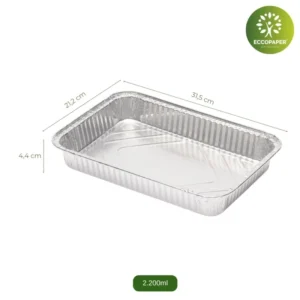 Bandejas de Aluminio 31.5x21.2x4.4cm, ideales para transportar comidas completas de manera segura.