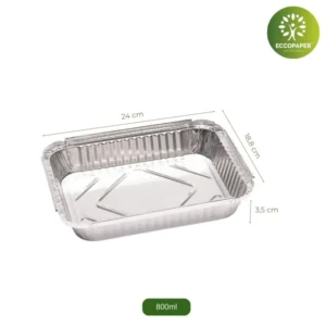 Bandejas de Aluminio 24x18.8x3.5cm, ideales para mantener la frescura de alimentos preparados.