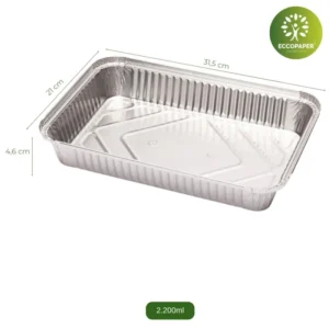 Bandejas de Aluminio 31.5x21x4.6cm, compactas y funcionales, perfectas para comidas familiares.