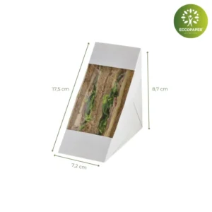 Envase biodegradable para bocadillos 17.5x7.2x8.7cm, diseñado para eventos.