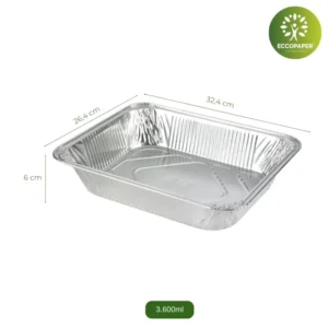 Bandejas de Aluminio 32.4x26.4x6cm, ideales para transportar alimentos preparados en catering.