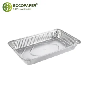 Bandejas de Aluminio 52.7x32.5x6.7cm, diseñadas para conservar la frescura de alimentos elaborados.