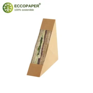 Envase biodegradable para bocadillos 17.5x3.8x8.7cm, ideal para ferias y eventos.