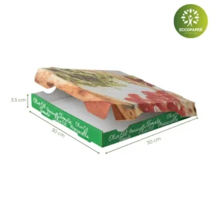 Cajas de cartón para pizza 30x30x3.5cm ideal para pizzas grandes con presentación impecable.