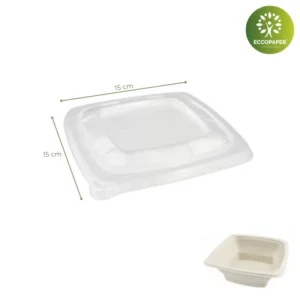 Tapas para envases Take Away 15x15cm, ideal para mantener los alimentos frescos en envases pequeños.