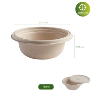 Bowls Redondos 750ml para servicios de comida sostenible.