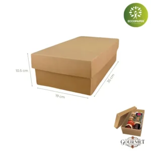 Cajas Gourmet 35x19x10.5cm perfecta para envíos sostenibles y económicos.