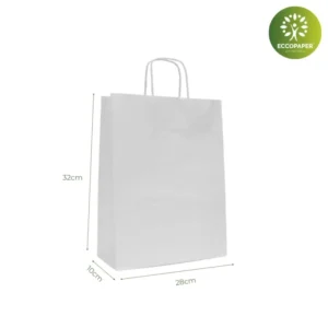 Bolsas duraderas Kraft 28x10x32cm con asa resistente y biodegradable.