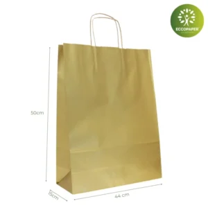 Bolsa Kraft 44x15x50cm reciclable, diseñada para tiendas responsables.