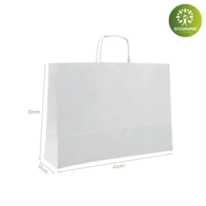 Bolsa Kraft 41x12x32cm resistente y reciclable, ideal para empaques sostenibles en tiendas de moda.