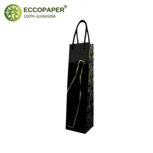 Bolsa kraft biodegradable para botellas 10x10x38cm, ideal para vinos y licores.