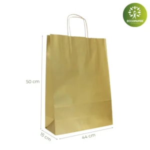 Bolsa Kraft 44x15x50cm biodegradable y económica, diseñada para tiendas de moda.