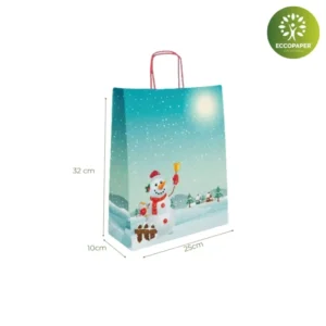 Bolsa para Navidad 25x10x32cm de papel sostenible, ideal para tiendas de moda ecológicas.