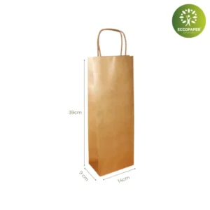 Bolsa kraft 14x9x39cm, ideal para botellas grandes.