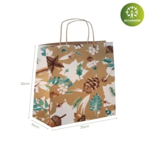 Bolsa Kraft 25x10x32cm biodegradable para comercio.