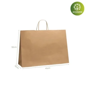 Bolsa Kraft 41x12x32cm resistente y asequible, perfecta para todo tipo de comercio.