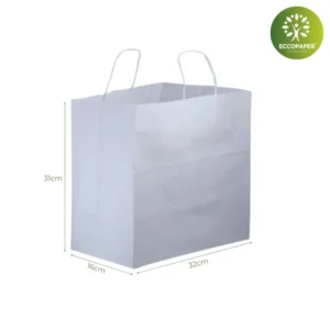 Bolsas Take Away 32x16x31cm: Bolsa kraft biodegradable, ideal para el empaquetado de comida rápida y entrega de pedidos.