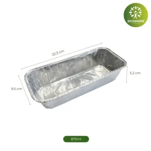 Bandejas de Aluminio 875ml, resistentes y compactas, ideales para guarniciones o postres.