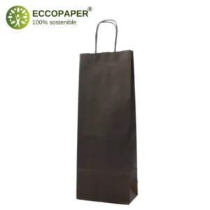 Bolsa de papel reciclado para botellas 15x8x39cm, cumple normativa sostenible y económica.