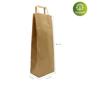 Bolsa de papel kraft para botellas 14x9x36cm, práctica y ecológica.