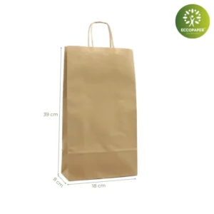 Bolsa sostenible para botellas 18x8x39cm, kraft resistente y más barata que en Monouso.es.