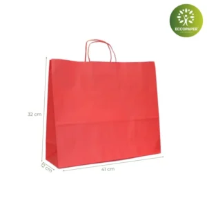 Bolsa Kraft 41x12x32cm duradera y económica, ideal para librerías y comercios de regalos.