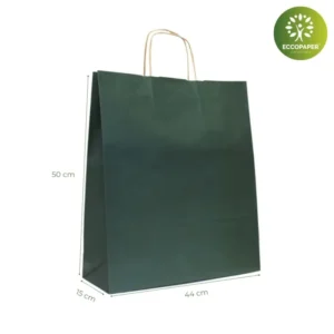 Bolsa Kraft 44x15x50cm robusta y asequible, perfecta para librerías y comercios de regalos.