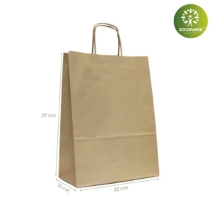 Bolsa Kraft pequeñas 18x8x24cm para tiendas, disponibles en kraft natural y tonos vivos