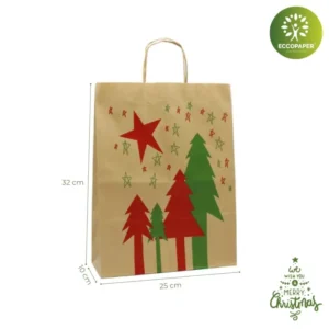 Bolsa Navidad 25x10x32cm práctica y resistente, perfecta para productos pequeños y regalos.