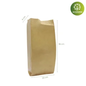 Bolsa para panadería (20+6)x36cm de papel kraft alimentario, ideal para productos asados.