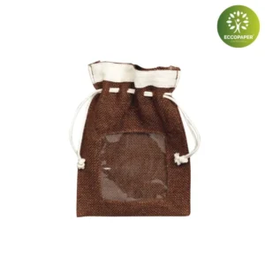 Bolsa de Yute Natural 15x21cm, perfecta para guardar o transportar pequeños accesorios.