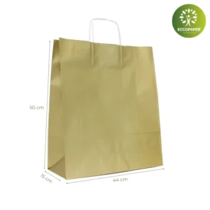 Bolsa Kraft 44x15x50cm robusta y sostenible, perfecta para librerías y comercios conscientes.