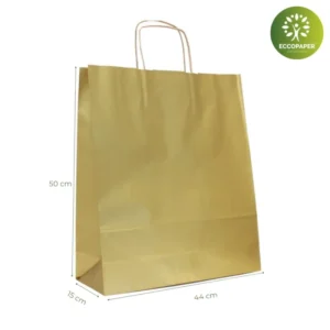 Bolsa Kraft 44x15x50cm sostenible y reciclable, diseñada para tiendas de moda responsables.