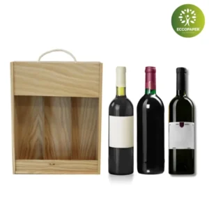 Estuche de Madera para Botellas 28x9x35cm ideal para tiendas de bebidas artesanales.