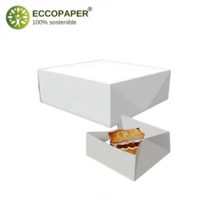 Empaque sostenible para pastelería 15.1x19.3x7.1cm, diseñado para alimentos gourmet.