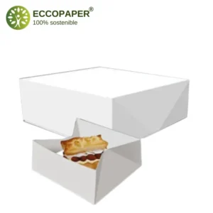 Cajas compacta para pastelería 33x33x9.5cm, perfecta para bollería y alta repostería.