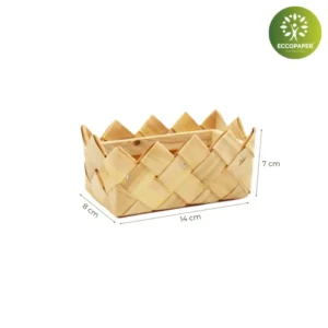 Cesta Fibra de Madera 14x7x8cm perfecta para regalos de belleza y alimentos sostenibles.
